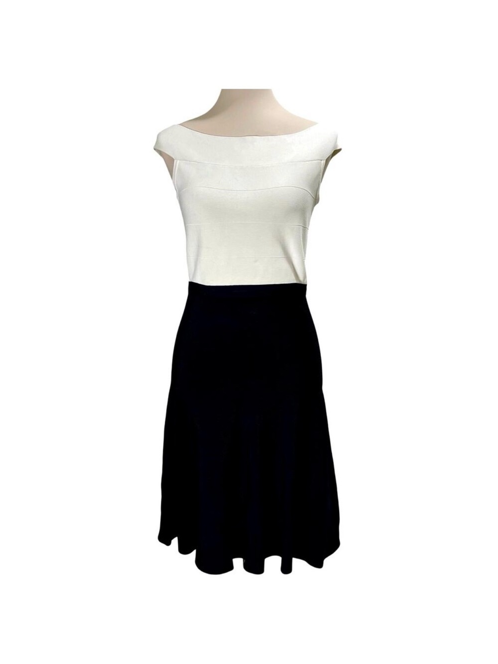 WHBM Boatneck Colorblock Knit Sweater Dress Fit & Flare Size Short Sleeve Small